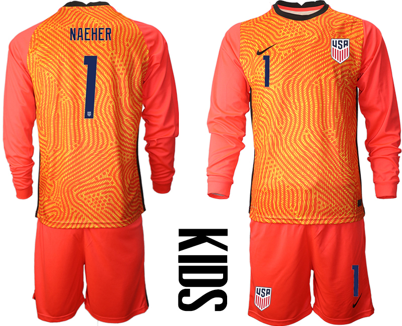 Youth 2020-2021 Season National team United States goalkeeper Long sleeve red #1 Soccer Jersey->customized soccer jersey->Custom Jersey